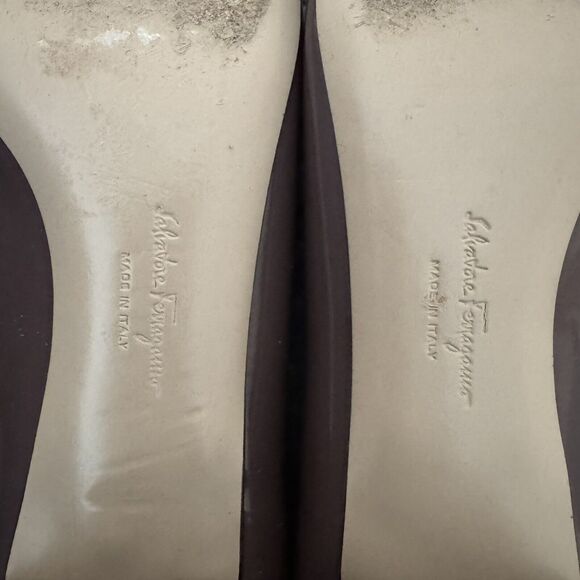 Salvatore Ferragamo Varina Patent Leather Bow Gold Mauve Flats Women's Size 9 B - Picture 13 of 14